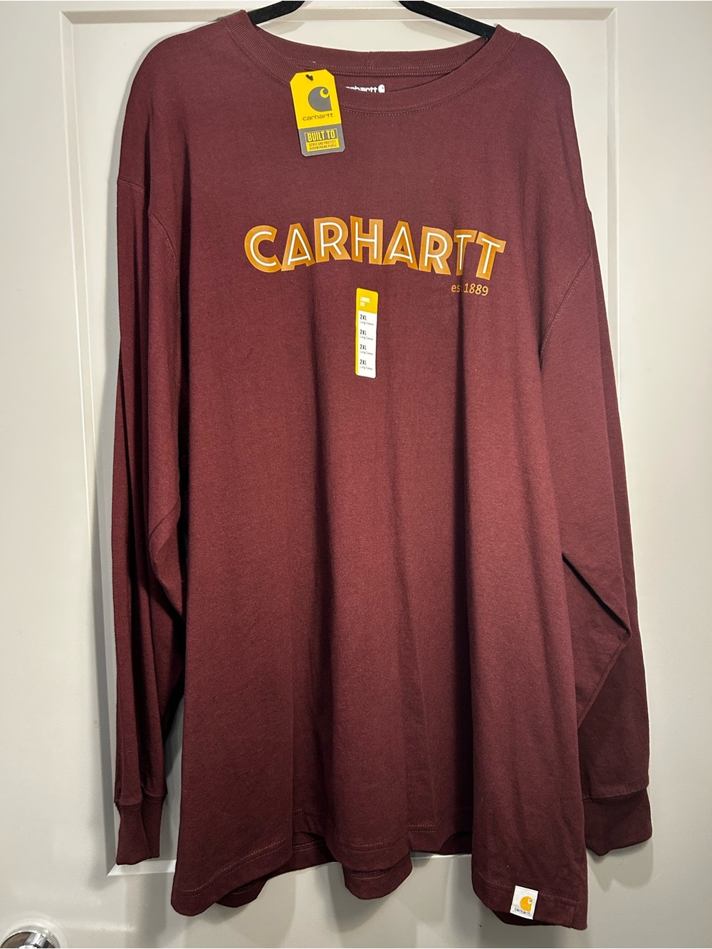 Carhartt | Long Sleeve Logo Tee | Men’s | Burgundy with Yellow Accent | 2XL |NWT